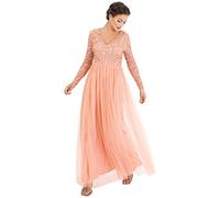 Maya Deluxe Women's Dress Sleeve for Wedding Guest V Neck High Empire Waist Maxi Long Length Evening Bridesmaid Prom Dress, Apricot, 20