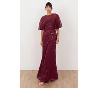 Maya Deluxe Women's Embellished Angel Sleeve Maxi Dress in Burgundy | Size: 12 Maya Deluxe Burgundy 12
