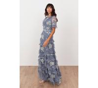 Maya Deluxe Women's Embellished Angel Sleeve Ruffle Maxi Dress in Mid Blue | Size: 8 Maya Deluxe Mid Blue 8