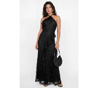 Maya Deluxe Women's Embellished Halter Neck Lace Maxi Dress in Black | Size: 12 Maya Deluxe Black 12