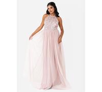 Maya Deluxe Women's Maya Frosted Embellished Halter Neck Pink Maxi Dress Bridesmaid, 8