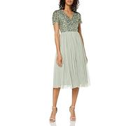 Maya Deluxe Women's Embellished Midi Evening Dress Ladies V Neckline with Short Sleeve for Prom Wedding Bridesmaid, Green Lily, 14