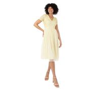 Maya Deluxe Women's Embellished Midi Evening Dress Ladies V Neckline with Short Sleeve for Prom Wedding Bridesmaid, Lemon, 20