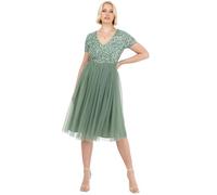 Maya Deluxe Women's Embellished Midi Evening Dress Ladies V Neckline with Short Sleeve for Prom Wedding Bridesmaid, Deep Mint, 20