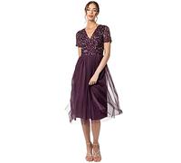 Short Sleeve V Neck Embellished Midi Dress Maya Deluxe Grape 14