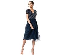 Short Sleeve V Neck Embellished Midi Dress Maya Deluxe Dark Navy 16