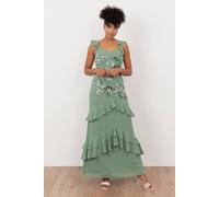 Maya Deluxe Women's Embellished Ruffle Maxi Dress in Light Green | Size: 14 Maya Deluxe Light Green 14