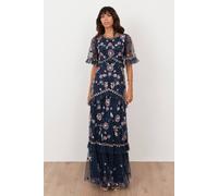 Maya Deluxe Women's Embellished Short Sleeve Spot Mesh Maxi Dress in Dark Navy | Size: 10 Maya Deluxe Dark Navy 10