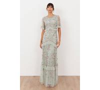 Maya Deluxe Women's Embellished Short Sleeve Spot Mesh Maxi Dress in Mint | Size: 10 Maya Deluxe Mint 10