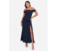 Maya Deluxe Women's Embroidered Bardot Maxi Dress in Dark Navy | Size: 18 Maya Deluxe Dark Navy 18