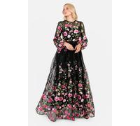 Maya Deluxe Women's Embroidered Blouson Sleeve Maxi Dress in Black | Size: 8 Maya Deluxe Black 8