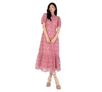 Maya Deluxe Women's Embroidered Dress for Ladies Sequin Embellished Midaxi Floral High Neck Wedding Guest Ball Evening Cocktail, Pink, 12
