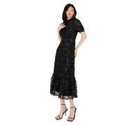 Maya Deluxe Women's Embroidered Dress for Ladies Sequin Embellished Midaxi Floral High Neck Wedding Guest Ball Evening Cocktail, Black, 8