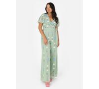 Maya Deluxe Women's Embroidered Open Back Jump Suit in Mint | Size: 12 Maya Deluxe Mint 12