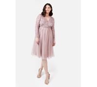 Maya Deluxe Women's Faux Wrap Embellished Long Sleeve Midi Dress in Light Pink | Size: 20 Maya Deluxe Light Pink 20
