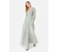 Maya Deluxe Women's Faux Wrap Front Embellished Maxi Dress in Mint | Size: 10 Maya Deluxe Mint 10