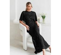 Maya Deluxe Women's Floral Embellished Angel Sleeve Maxi Dress in Black | Size: 22 Maya Deluxe Black 22