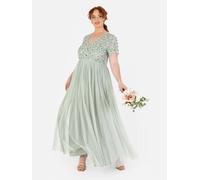 Maya Deluxe Women's Floral Embellished Short Sleeve Maxi Dress in Mint | Size: 20 Maya Deluxe Mint 20
