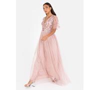 Maya Deluxe Women's Floral Embellished Spot Mesh Maxi Dress in Light Pink | Size: 12 Maya Deluxe Light Pink 12