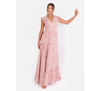Maya Deluxe Women's Floral Flutter Sleeve V Neck Maxi Dress in Pink | Size: 18 Maya Deluxe Pink 18