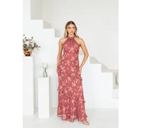 Maya Deluxe Women's Floral Jacquard Halter Neck Maxi Dress in Brown | Size: 18 Maya Deluxe Brown 18