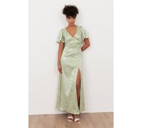 Maya Deluxe Women's Floral Jacquard Satin Maxi Dress in Light Green | Size: 14 Maya Deluxe Light Green 14