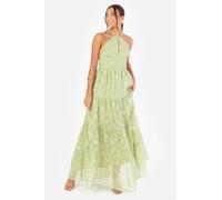 Maya Deluxe Women's Floral Self-Tie Halter Neck Maxi Dress in Bright Green | Size: 16 Maya Deluxe Bright Green 16