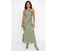 Maya Deluxe Women's Flower Embellished Tie Back Midaxi Slip Dress in Olive | Size: 16 Maya Deluxe Olive 16