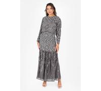 Maya Deluxe Women's Fully Embellished Long Sleeve Maxi Dress in Grey | Size: 10 Maya Deluxe Grey 10
