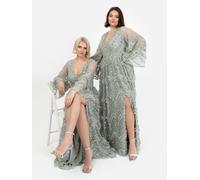 Maya Deluxe Women's Fully Embellished Maxi Dress With Frill Detail in Mint | Size: 12 Maya Deluxe Mint 12