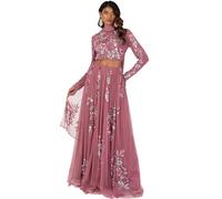 Maya Deluxe Women's Indian Traditional Dress Outfit Lengha Choli Lehenga Saree Skirt and Top Dupatta Coord Set for Wedding Guest, Pink Flowers, 6