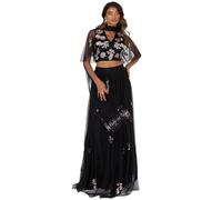 Maya Deluxe Women's Indian Traditional Dress Outfit Lengha Choli Lehenga Saree Skirt and Top Dupatta Coord Set for Wedding Guest, Black Gold, 10