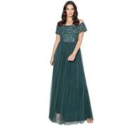Maya Deluxe Women's Ladies Bardot Dress Maxi Embellished Hight Empire Waist Sleeveless Tulle for Wedding Guest Prom Graduation Bridesmaid, Emerald Green, 22