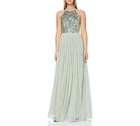 Maya Deluxe Women's Ladies Bridesmaid Maxi Dress Halter Neck Sequin Embellished Prom Graduation Wedding, Green, 22