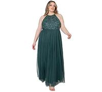 Maya Deluxe Women's Ladies Bridesmaid Maxi Dress Halter Neck Sequin Embellished Prom Graduation Wedding, Emerald Green, 24