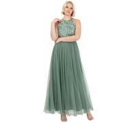 Maya Deluxe Women's Ladies Bridesmaid Maxi Dress Halter Neck Sequin Embellished Prom Graduation Wedding, Deep Mint, 22