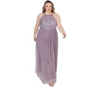 Maya Deluxe Women's Ladies Bridesmaid Maxi Dress Halter Neck Sequin Embellished Prom Graduation Wedding, Moody Lilac, 22