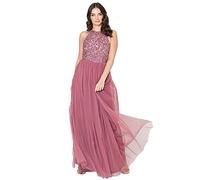 Maya Deluxe Women's Ladies Bridesmaid Maxi Dress Halter Neck Sequin Embellished Prom Graduation Wedding, Desert Rose, 10