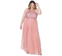 Maya Deluxe Women's Ladies Bridesmaid Maxi Dress Halter Neck Sequin Embellished Prom Graduation Wedding, Blossom, 14