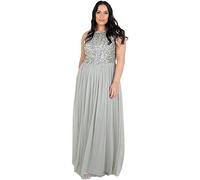 Maya Deluxe Women's Ladies Bridesmaid Maxi Dress Halter Neck Sequin Embellished Prom Graduation Wedding, Green Lily, 12