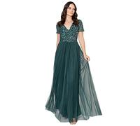 Maya Deluxe Women's Ladies Dress for Wedding Guest Plus Size Empire High Waist Sequins Short Sleeve Evening Bridesmaid, Emerald Green, 28