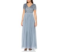 Maya Deluxe Women's Ladies Dress for Wedding Guest Plus Size Empire High Waist Sequins Short Sleeve Evening Bridesmaid, Blue, 18