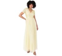 Maya Deluxe Women's Ladies Dress for Wedding Guest Plus Size Empire High Waist Sequins Short Sleeve Evening Bridesmaid, Lemon, 24
