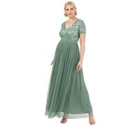 Maya Deluxe Women's Ladies Dress for Wedding Guest Plus Size Empire High Waist Sequins Short Sleeve Evening Bridesmaid, Deep Mint, 14