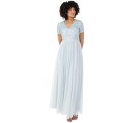 Maya Deluxe Women's Ladies Dress for Wedding Guest Plus Size Empire High Waist Sequins Short Sleeve Evening Bridesmaid, Ice Blue, 22
