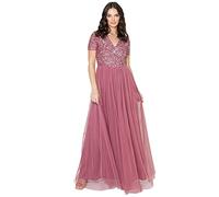 Maya Deluxe Women's Ladies Dress for Wedding Guest Plus Size Empire High Waist Sequins Short Sleeve Evening Bridesmaid, Desert Rose, 16