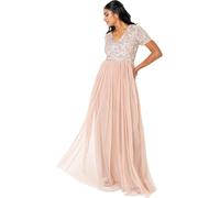 Maya Deluxe Women's Ladies Dress for Wedding Guest Plus Size Empire High Waist Sequins Short Sleeve Evening Bridesmaid, Taupe Blush, 12