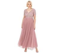 Maya Deluxe Women's Ladies Dress for Wedding Guest Plus Size Empire High Waist Sequins Short Sleeve Evening Bridesmaid, Vintage Rose, 24