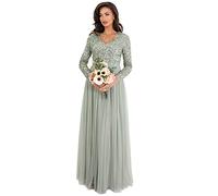 Maya Deluxe Women's Ladies Dress Sleeve for Wedding Guest V Neck High Empire Waist Maxi Long Length Evening Bridesmaid Prom, Line, 14