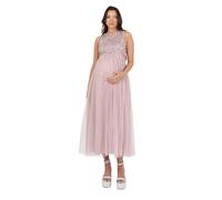 Maya Deluxe Womens Ladies Maternity for Pregnant Wedding Guest Midaxi Sleeveless Sequin Embellished Tulle Crew Neck Bridesmaid Dress, Soft Pink, 12 UK